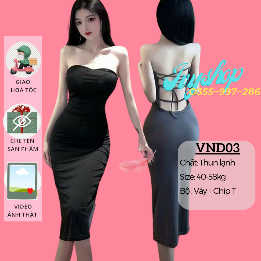Váy ngủ nữ dáng dài sexy hở lưng đan dây co giãn tốt - VND03 - Ivyshop