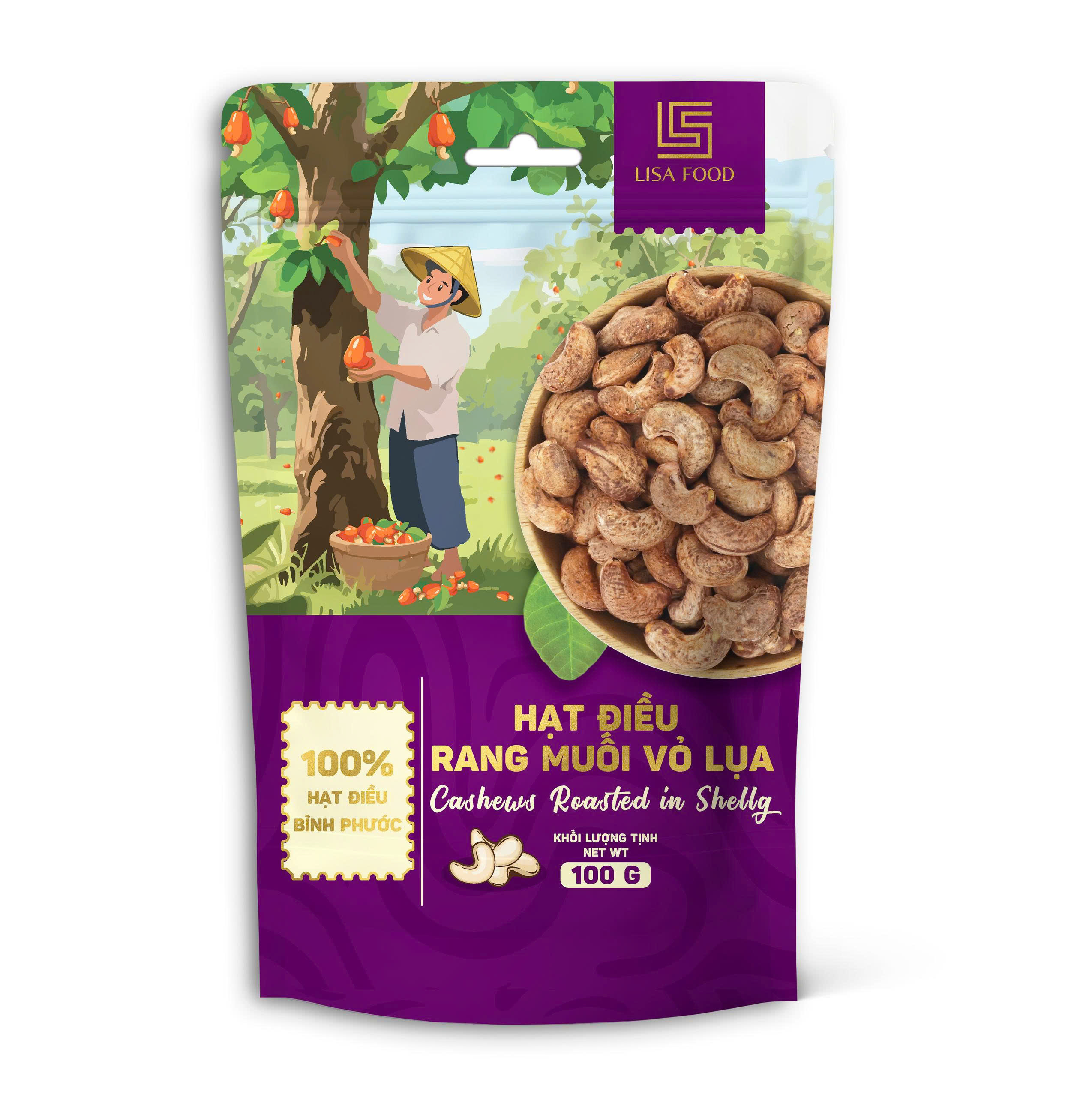 Hạt Điều Rang Muối Vỏ Lụa 100g LisaFood - Cashews Roasted In Shell