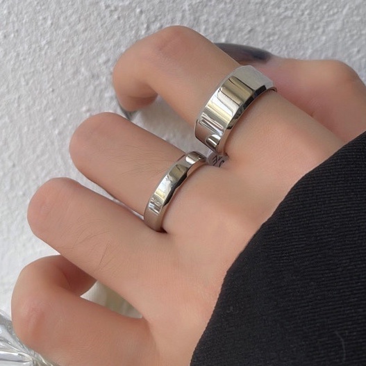 Nhẫn Trơn Tráng Gương Thép Titan Không Han Gỉ Vát Cạnh Phong Cách Hàn Quốc Đơn Giản Nhiều Kích Thước
