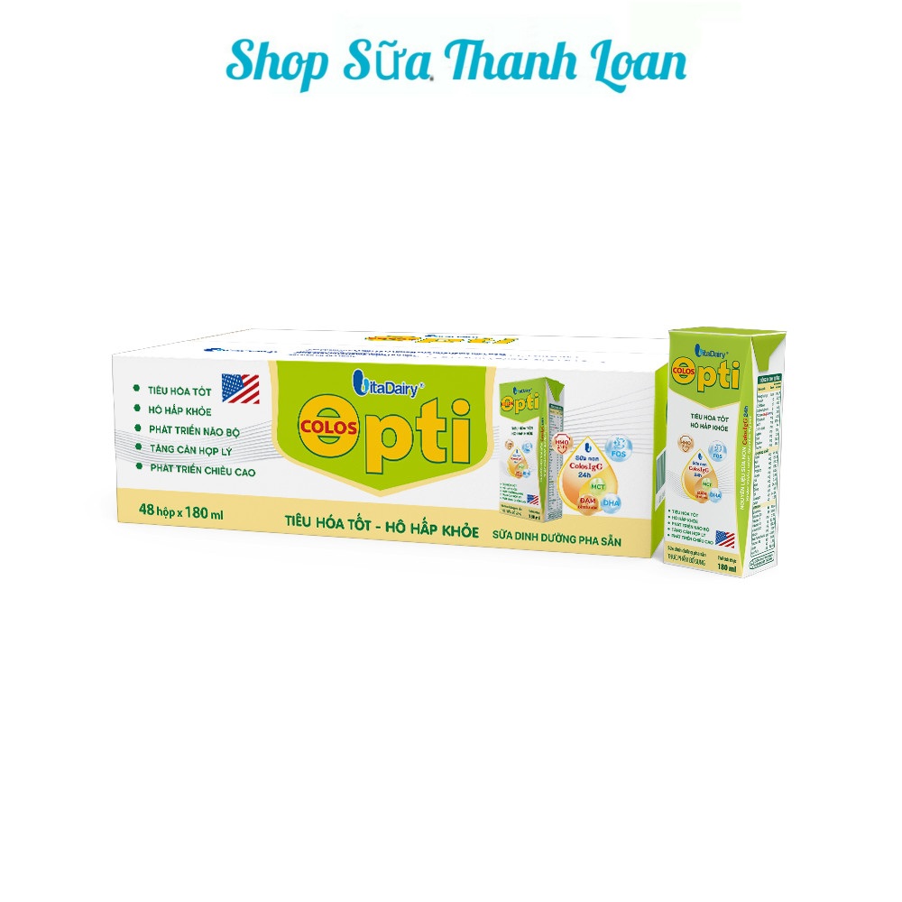 Thùng 48 hộp sữa bột pha sẵn colos opti 180ml.