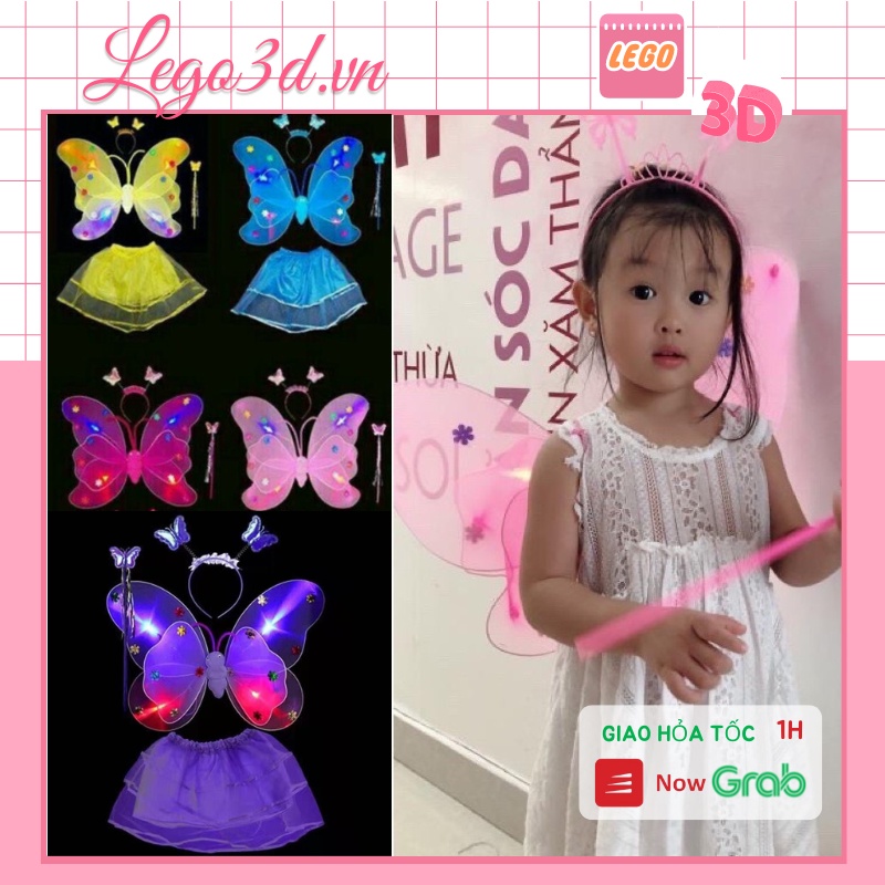 Váy Cánh bướm kép CÓ ĐÈN - Cánh tiên phát sáng Đồ chơi trung thu bộ cánh bướm phát sáng cho bé Hot trend 2023