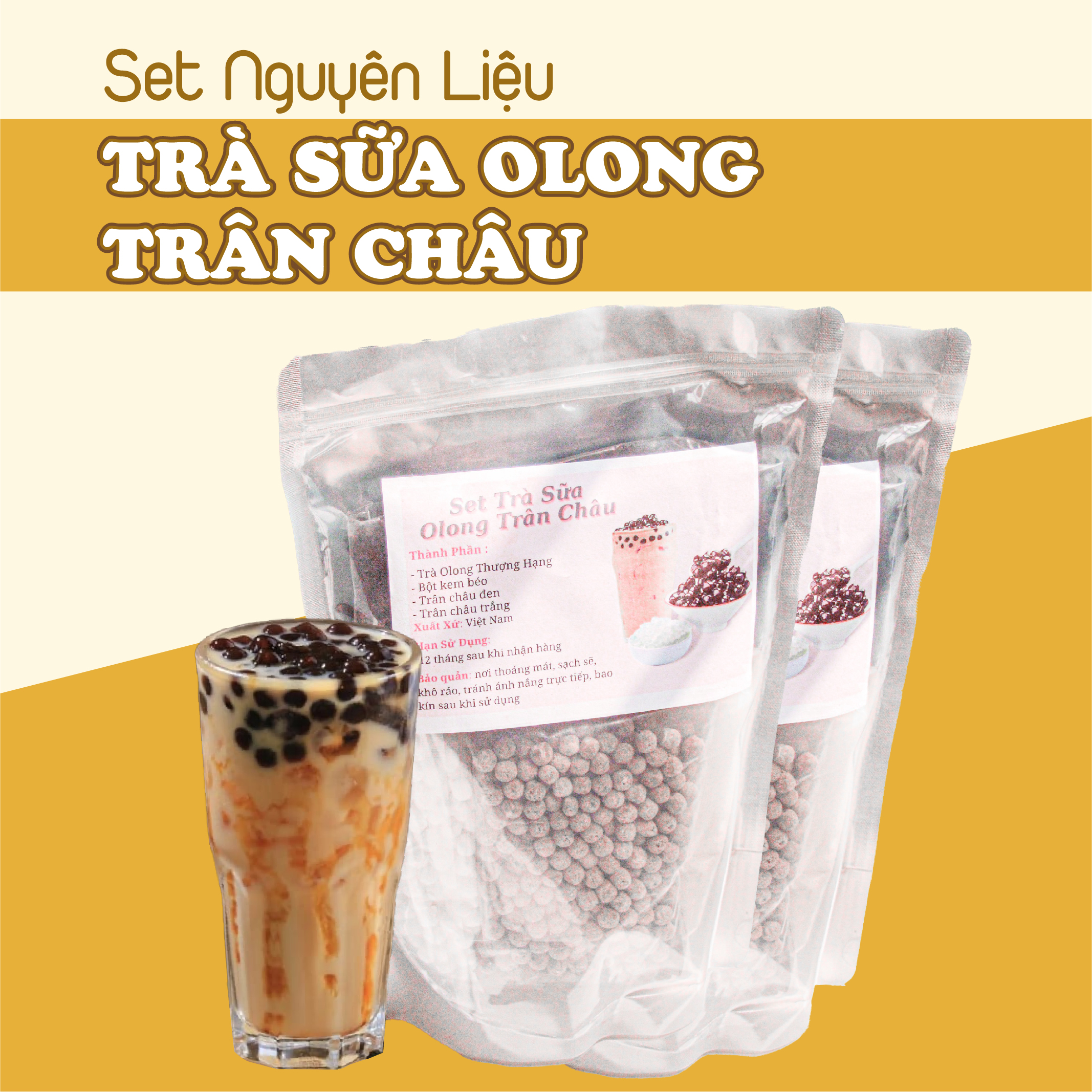 Trà Sữa Olong Tự Pha Set Lớn Nguyên Liệu Trà Sữa Trân Châu Olong Nấu Được 42-45 ly Bếp Cute Official