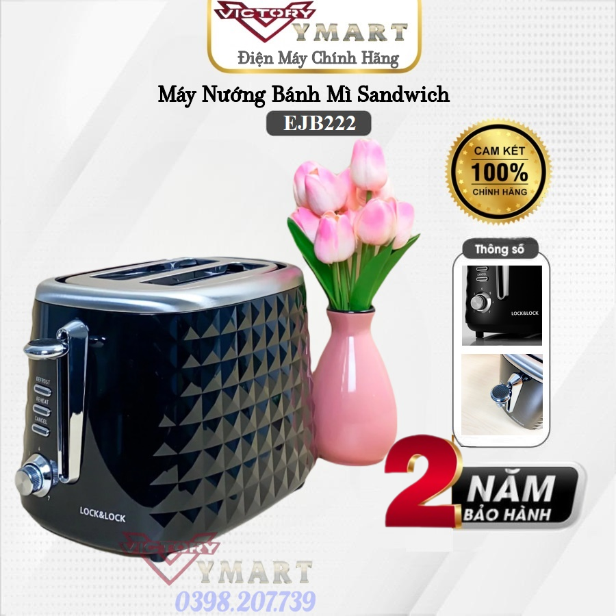 Máy nướng bánh mì lock&lock ejb222blk 850w, 7 mức nhiệt - hàng chính hãng bảo hành 2 năm