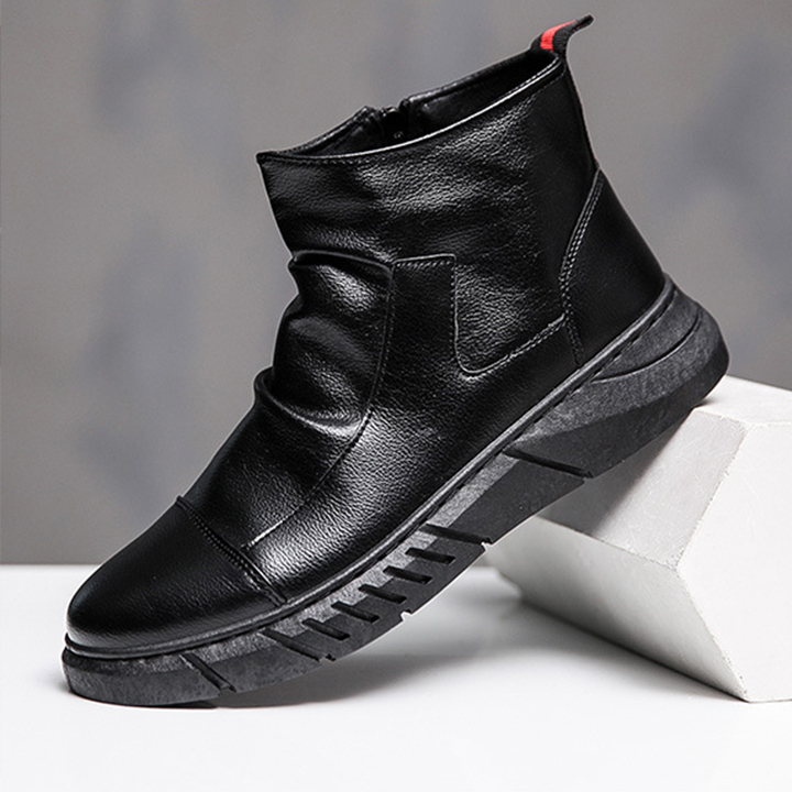 Men's High-Top Boots K5611 Soft Leather Without Laces Soft Rubber Sole Increases Height by 5cm