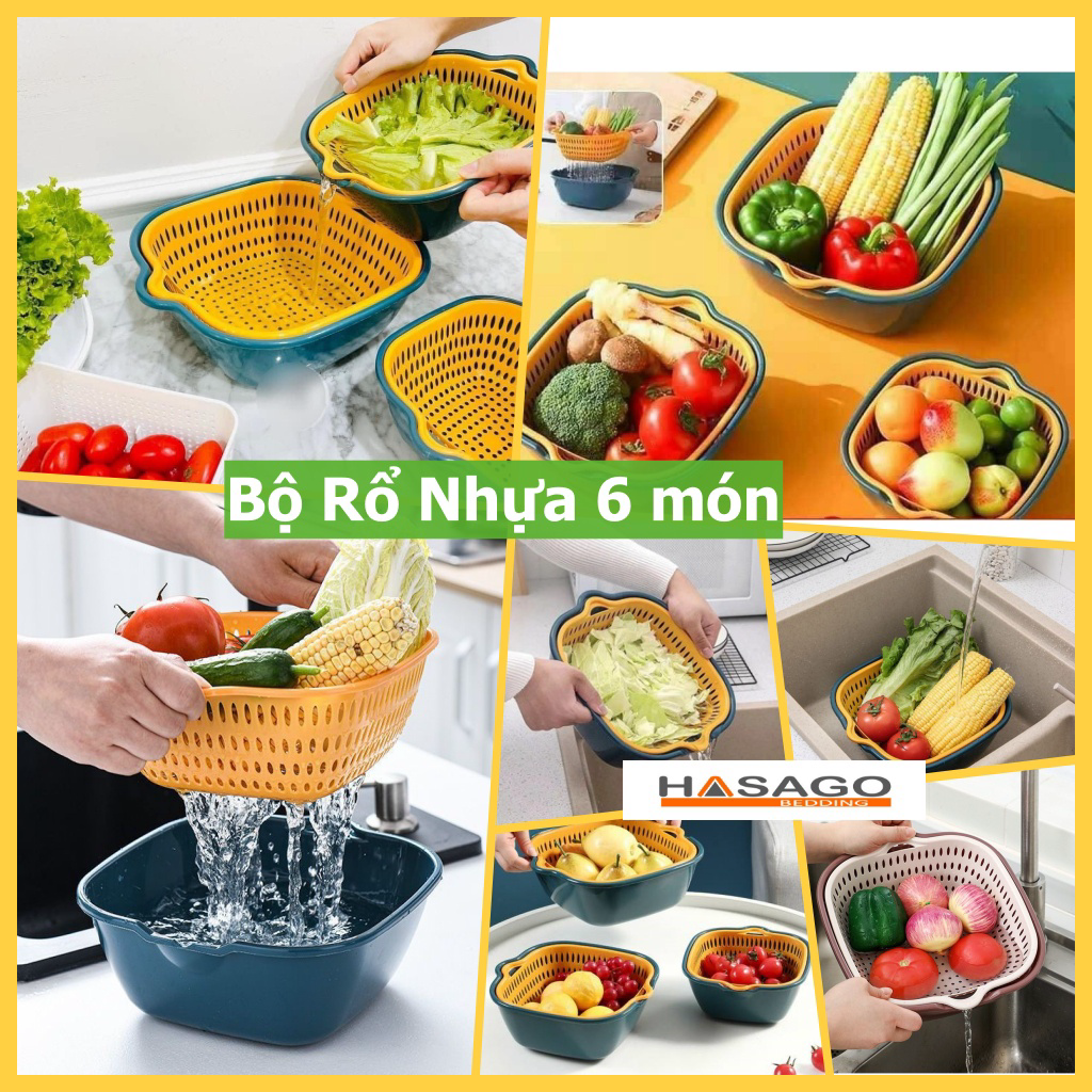 Combo bộ rổ nhựa 6 món kèm chậu ecco