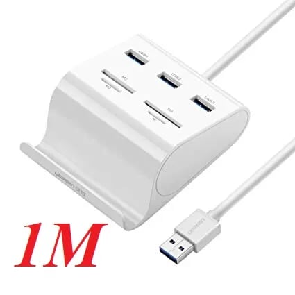 Ugreen 30344 1m màu trắng bộ chia hub usb 3.0 sang 3 usb 3.0 + đọc thẻ tf sd ms m2 có khay đỡ hỗ trợ nguồn 5v us156
