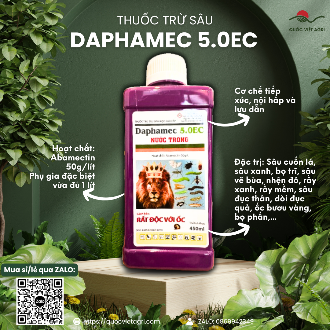  Thuốc trừ sâu DAPHAMEC 5.0EC  chai 450ml  - Abamectin 50g l Nước trong trị sâu rầy bọ trĩ sâu xanh sâu tơ 