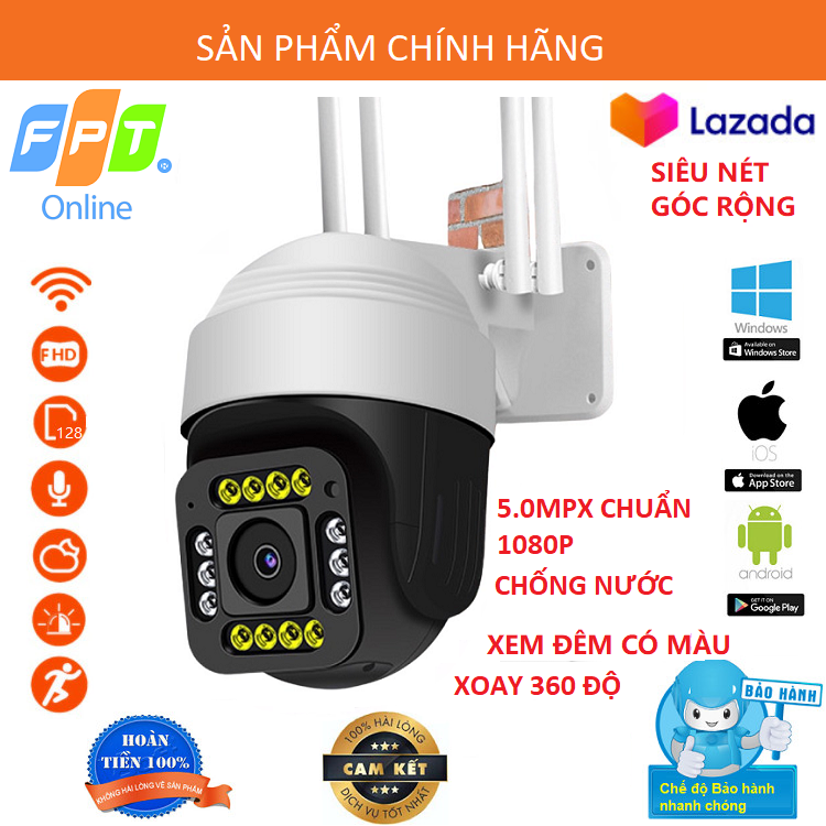 (TÙY CHỌN THẺ NHỚ 128GB CHÍNH HÃNG - BH 5 NĂM) Camera wifi Camera yoosee PTZ 4 Râu 14 Led 5.0Mpx Full hd, Xem đêm có màu, ghi âm, cảnh báo, tiếng việt 100%