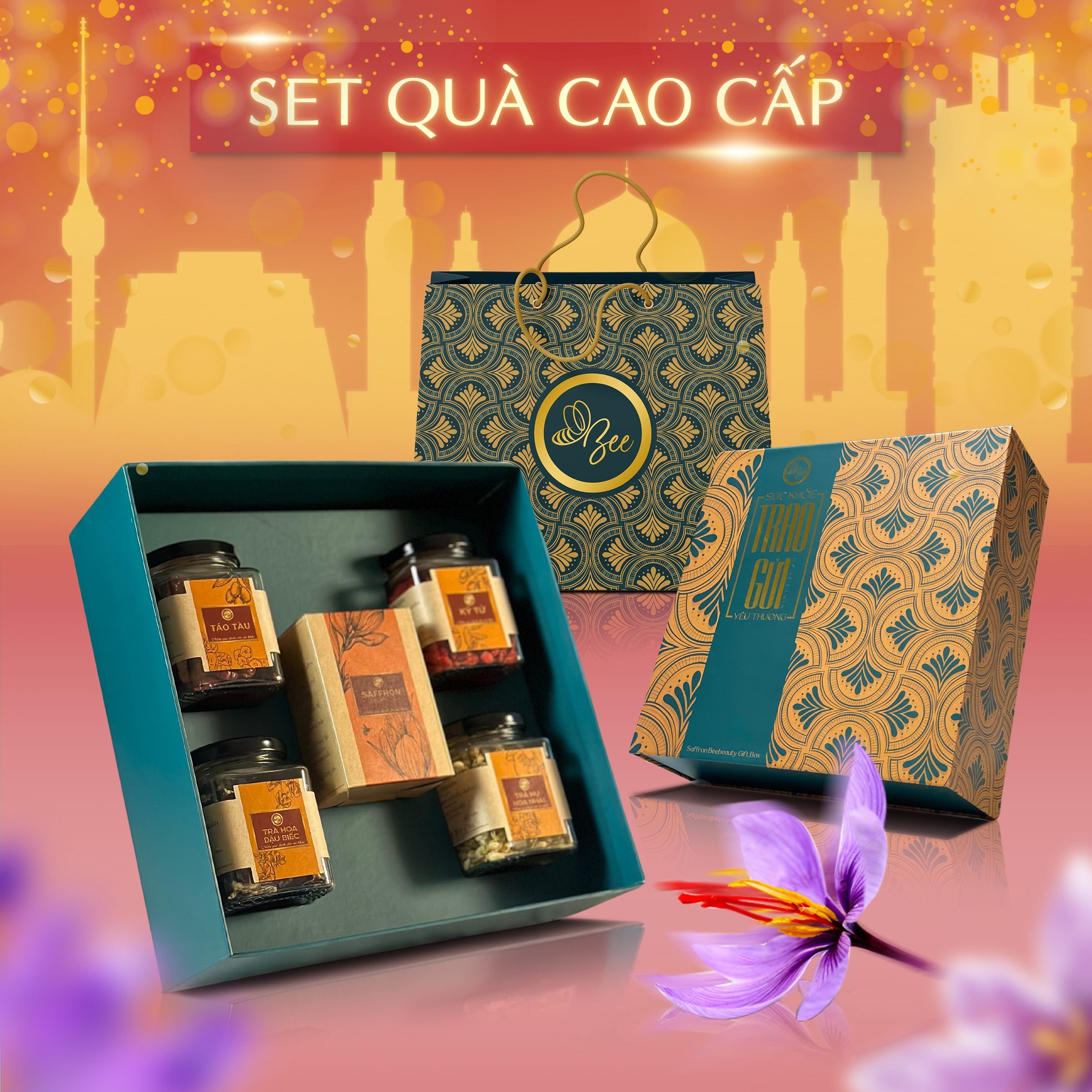 Set Quà Tết , Quà tặng Tết Saffron Cao Cấp Saffron nhụy hoa nghệ tây ngâm mật ong ngủ ngon Beebeauty chính hãng