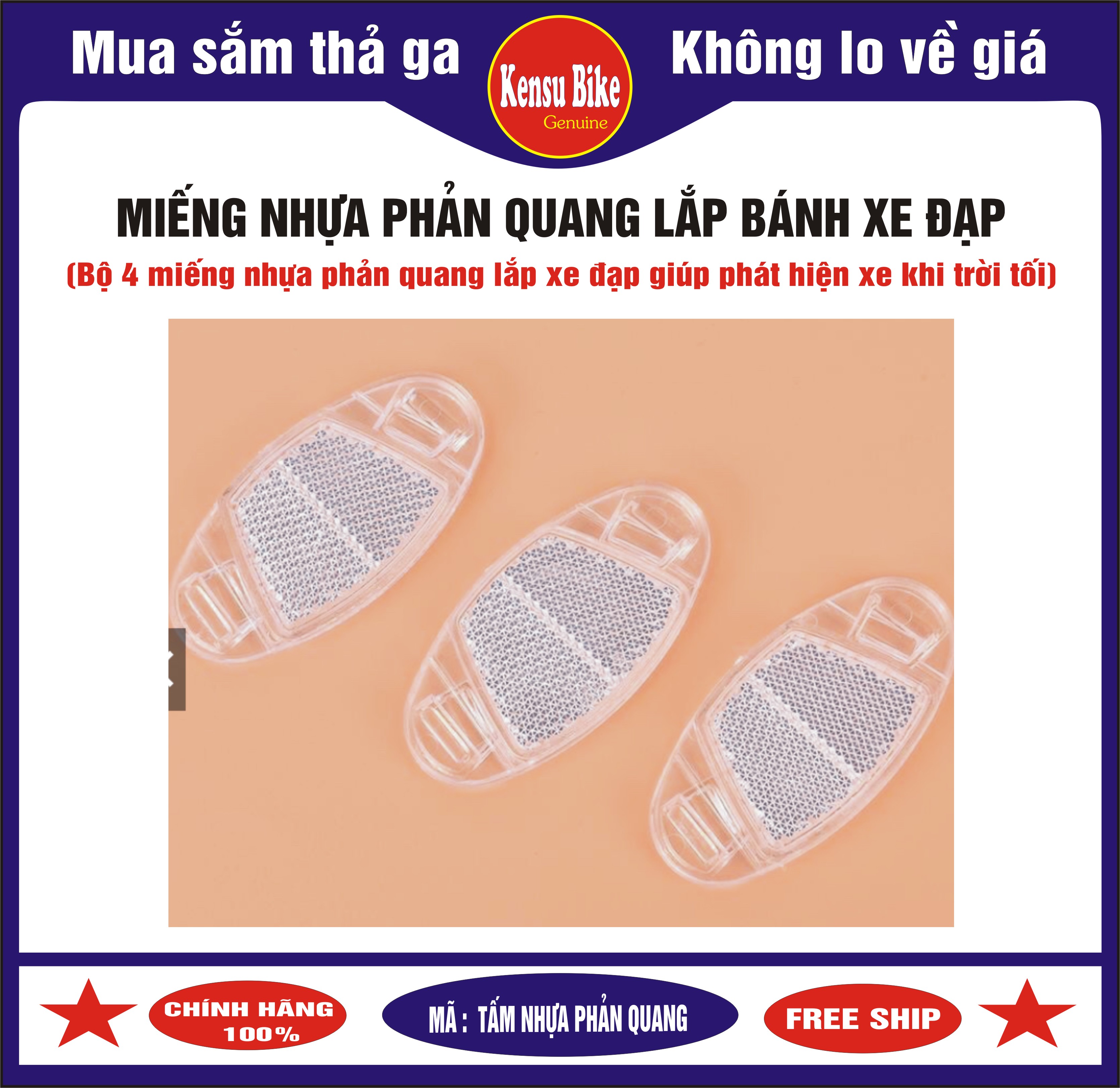 Miếng nhựa  phản quang lắp lan hoa xe đạp để trang trí và giúp phát hiện xe khi đi trời tối -  an toàn cho người sử dụng