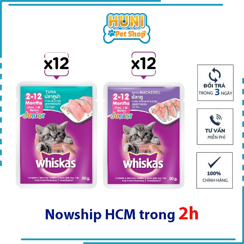 Pate mèo pate whiskas mèo con vị cá thu - cá ngừ whiskas sốt mèo gói 85gr Huni Petshop