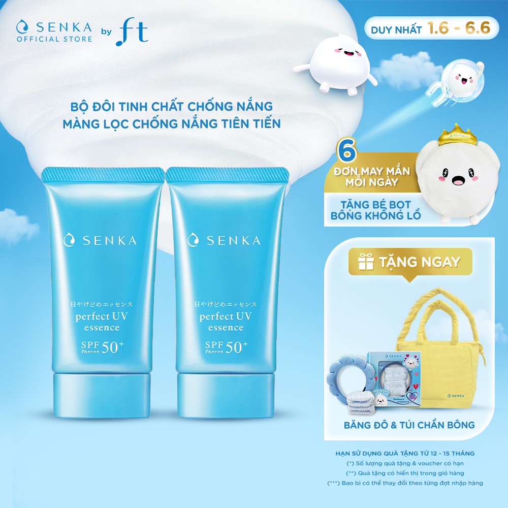 Bộ 02 Kem chống nắng NÂNG TÔNG dạng tinh chất Senka Perfect UV Essence 50g