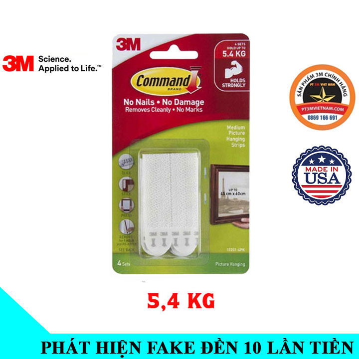 Miếng dán treo tranh 3M command 45x60cm loại 5.4kg và 7.2kg vỉ 8 miếng
