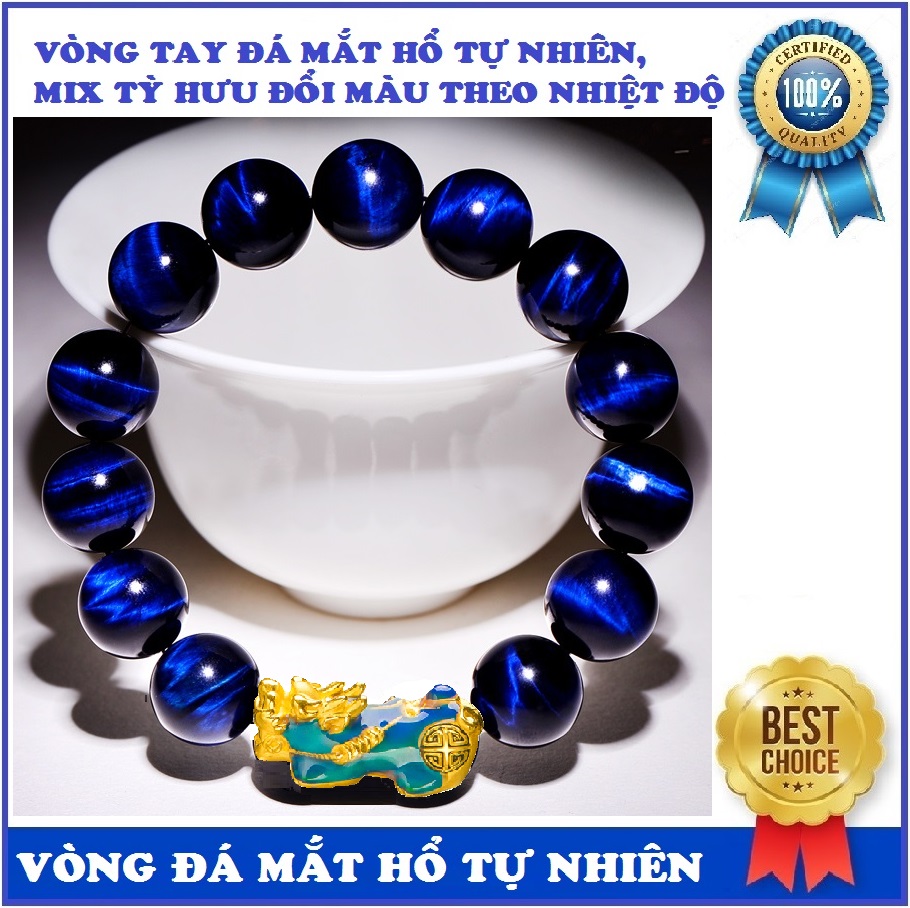 Vòng tay đá mắt hổ nâu đỏ, Xanh lá, Xanh đậm, xanh Aqua tự nhiên 12mm cao cấp loại 1 (3A), mix tỳ hưu đổi màu theo nhiệt độ cơ thể, vòng phong thủy tốt cho sức khỏe, mang lại may mắn tài lộc. Bán Hộp Đựng Vòng Cho Ai Cần Mua Hộp Riêng