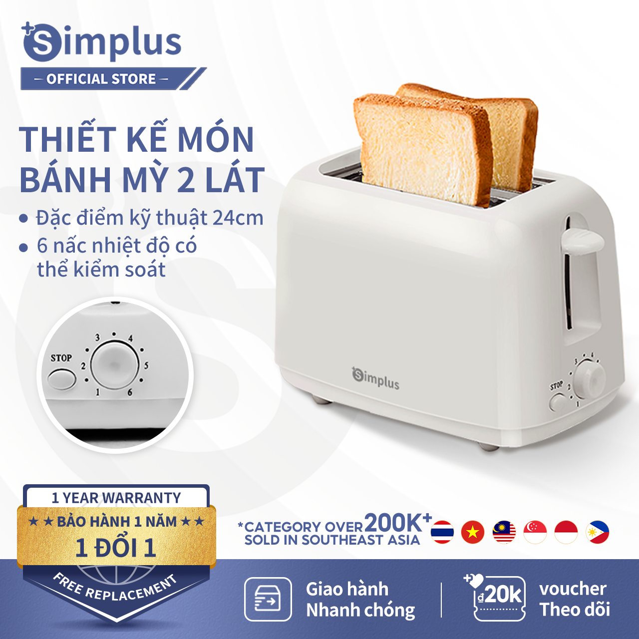 Máy nướng bánh mì đa năng Simplus 750W máy làm đồ ăn sáng mini, đa năng, tự động