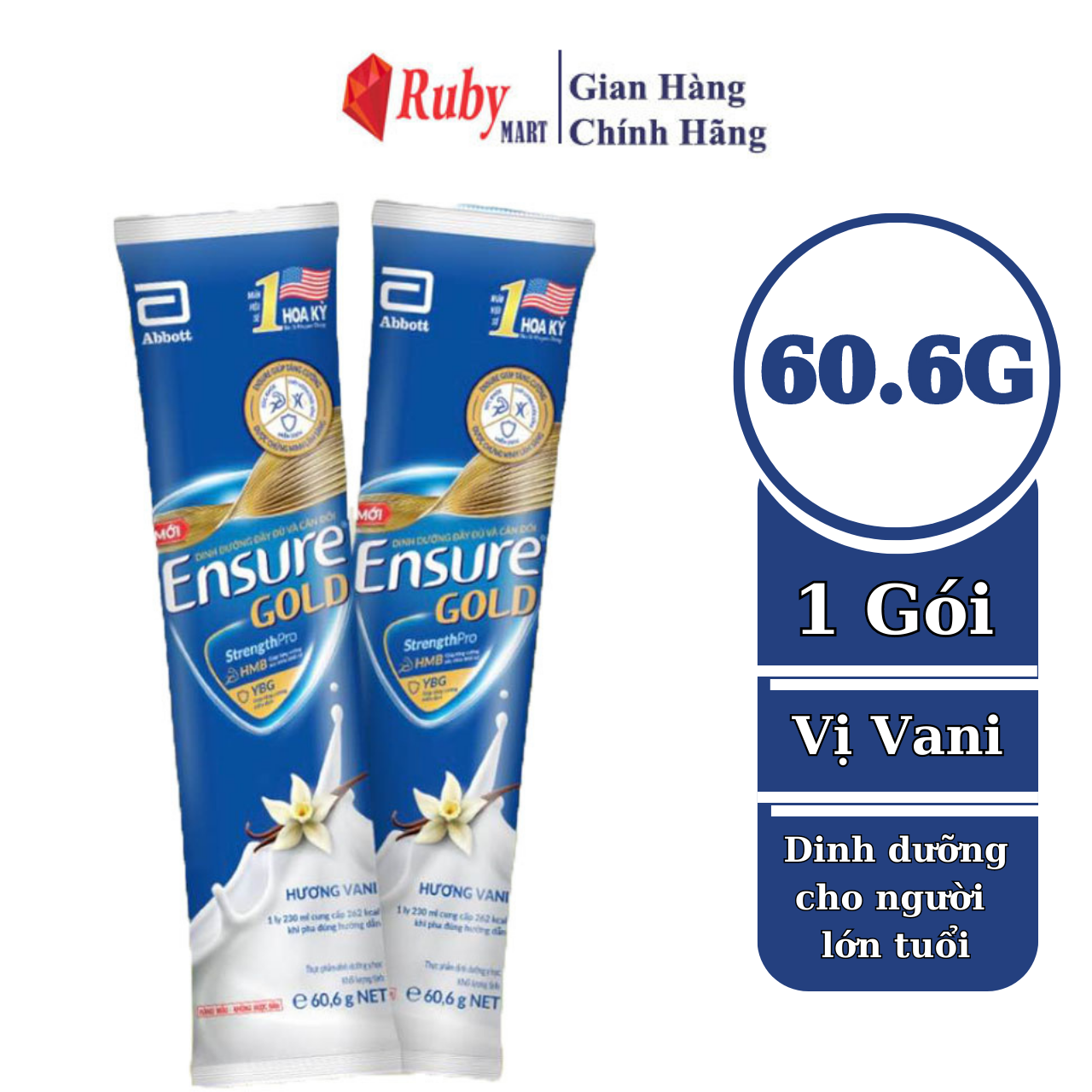 [Date T5/25] [ Combo 2 ] Sữa gói Ensure gold hương Vani 60.6g Ít Ngọt