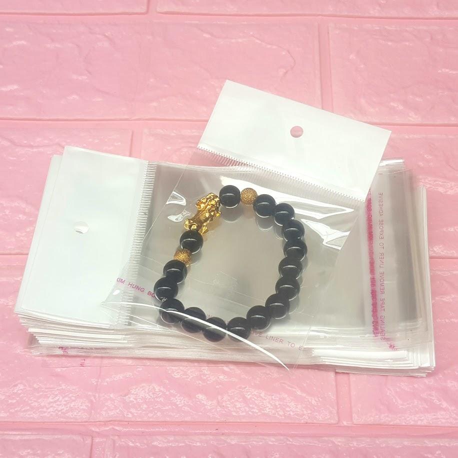 100g (~120cái) Túi Opp dán mép (Treo) 8x8cm (+ 4cm + 4cm) - Túi ni lông băng keo dán miệng - Bao nilon dán miệng