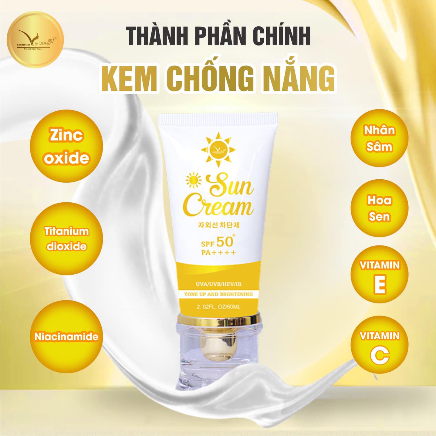 ❤️tặng tuýp kem mini❤️ kem chống nắng vip white