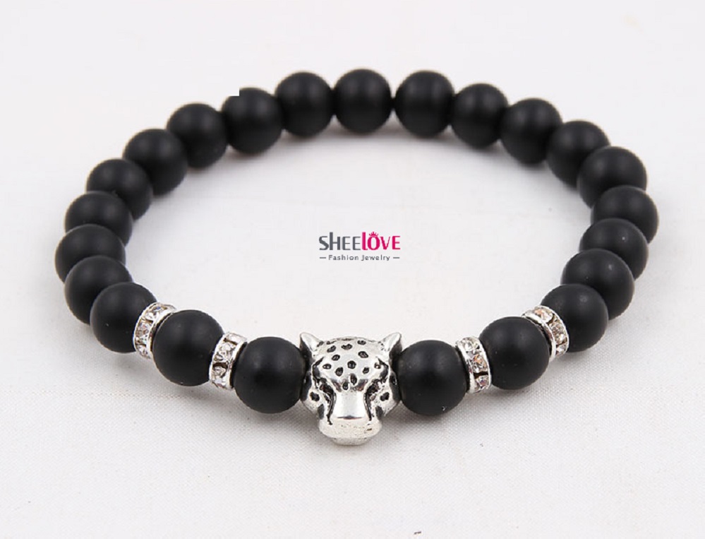 [HCM]VÒNG TAY NAM NỮ HẠT ĐÁ NÚI LỬA MIX CHARM ĐẦU BÁO SIÊU CHẤT HẠT 8 LY