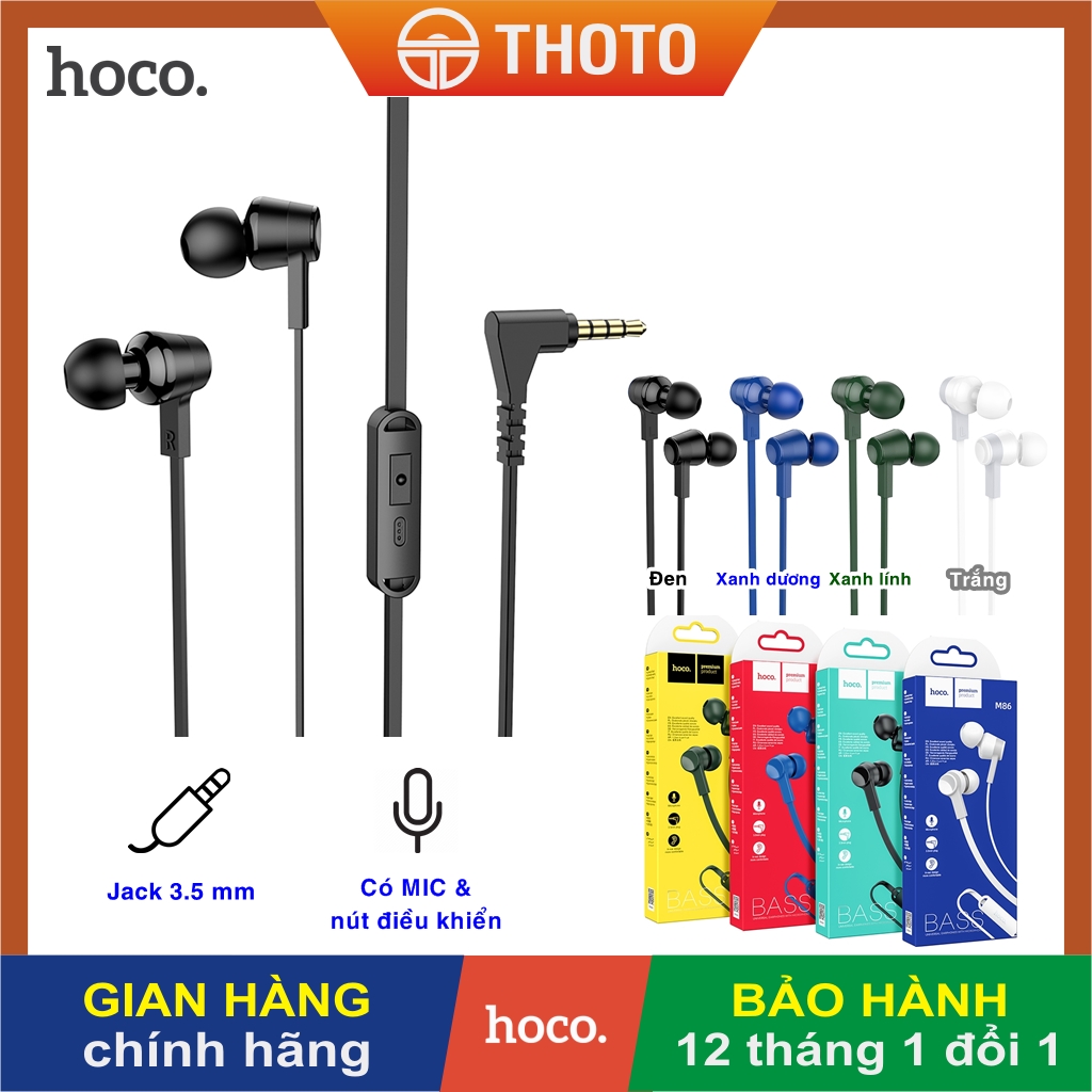Tai nghe nhét tai In-Ear chính hãng HOCO âm thanh hay - Tai nghe có dây kèm MIC và nút điều khiển, jack 3.5 mm dùng cho mọi loại máy