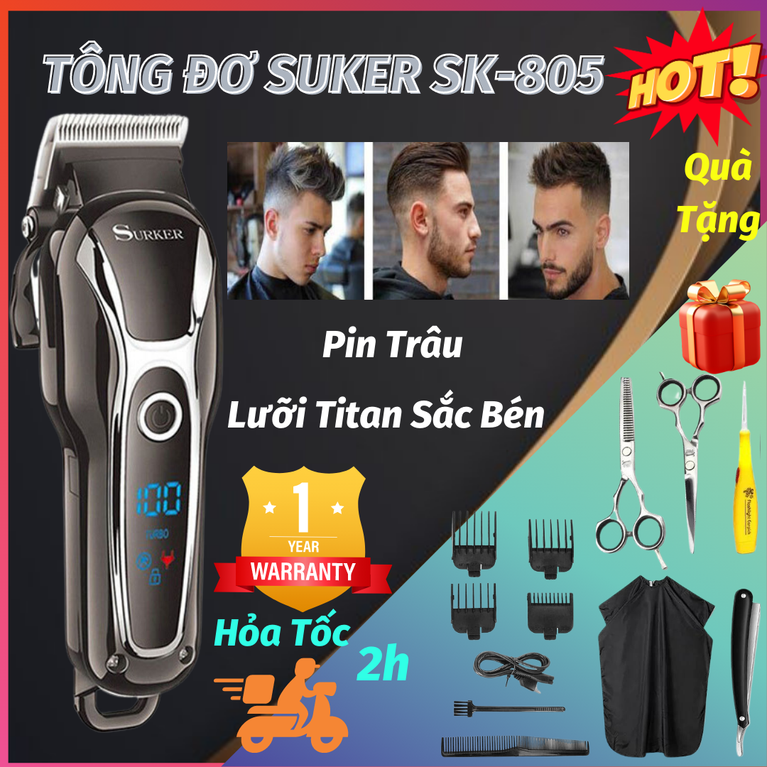 (Bảo hành 24 tháng) Tông Đơ, Tăng Đơ Cắt Tóc Loại Tốt Chính Hãng SK805, Máy Cắt Tóc Người Lớn, Trẻ Em Giá Rẻ, Pin Trâu, Có 2 Chế Độ Điều Chỉnh