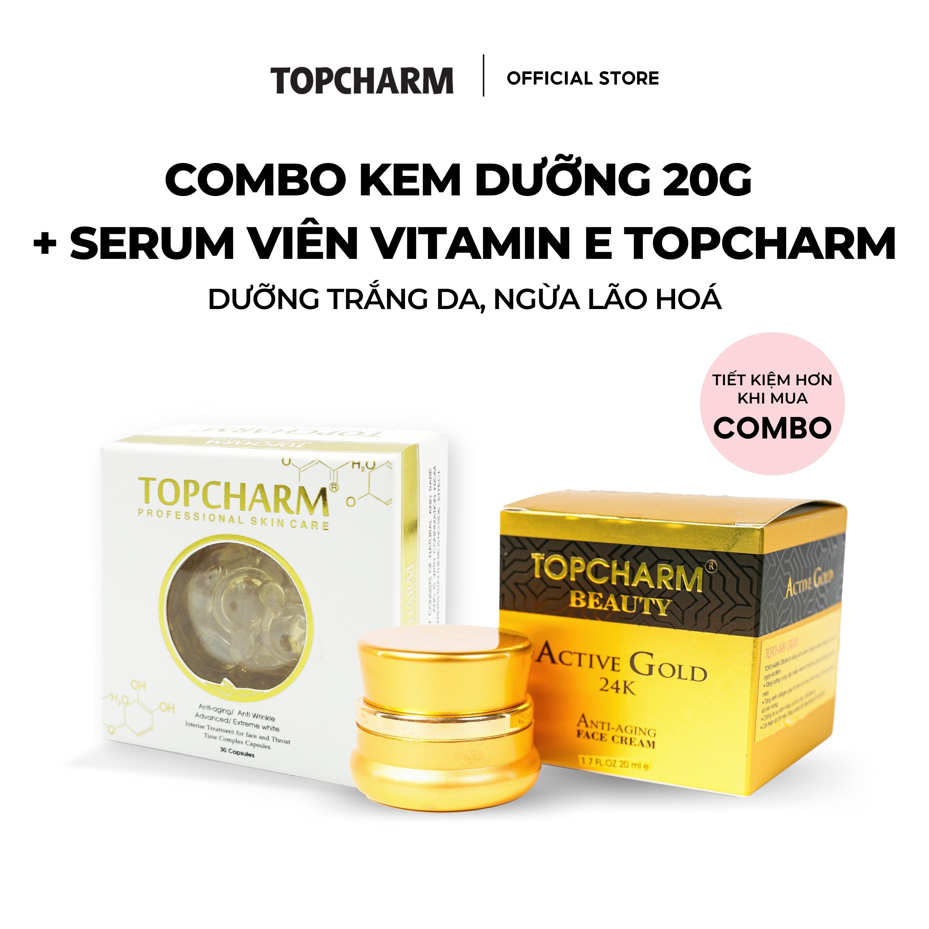 Kem dưỡng vàng 24K & serum Vitamin E TOPCHARM - Dưỡng da trắng hồng, mờ thâm nám tàn nhang cao cấp