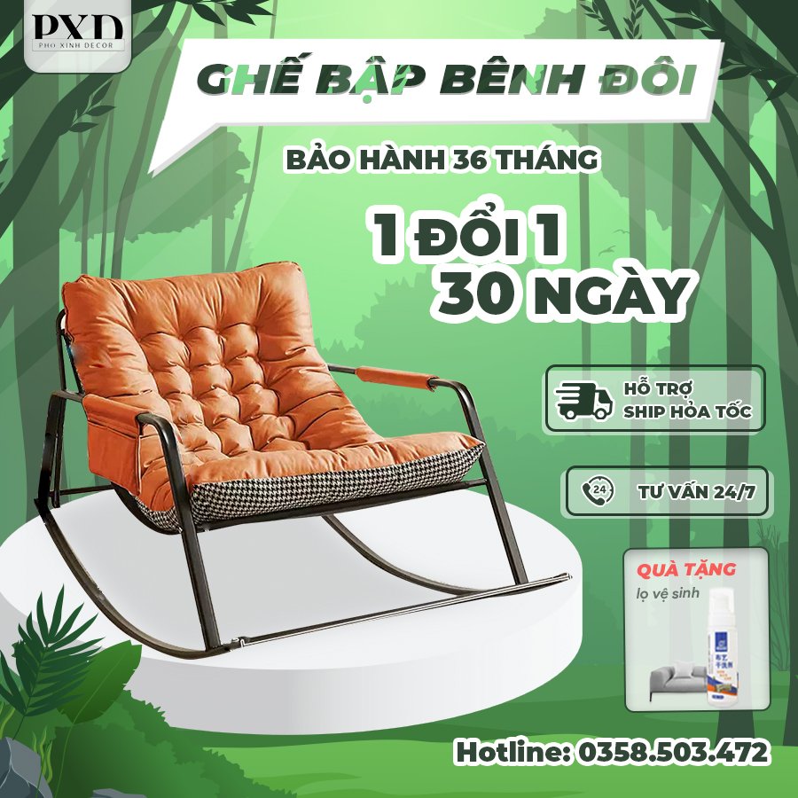 Ghế Bập Bênh Thư Giãn, Ghế Lười Đọc Sách Khung Sắt Tĩnh Điện Chắc Chắn, Ghế Đôi Bập Bênh Đọc Sách bảo hành 36 tháng