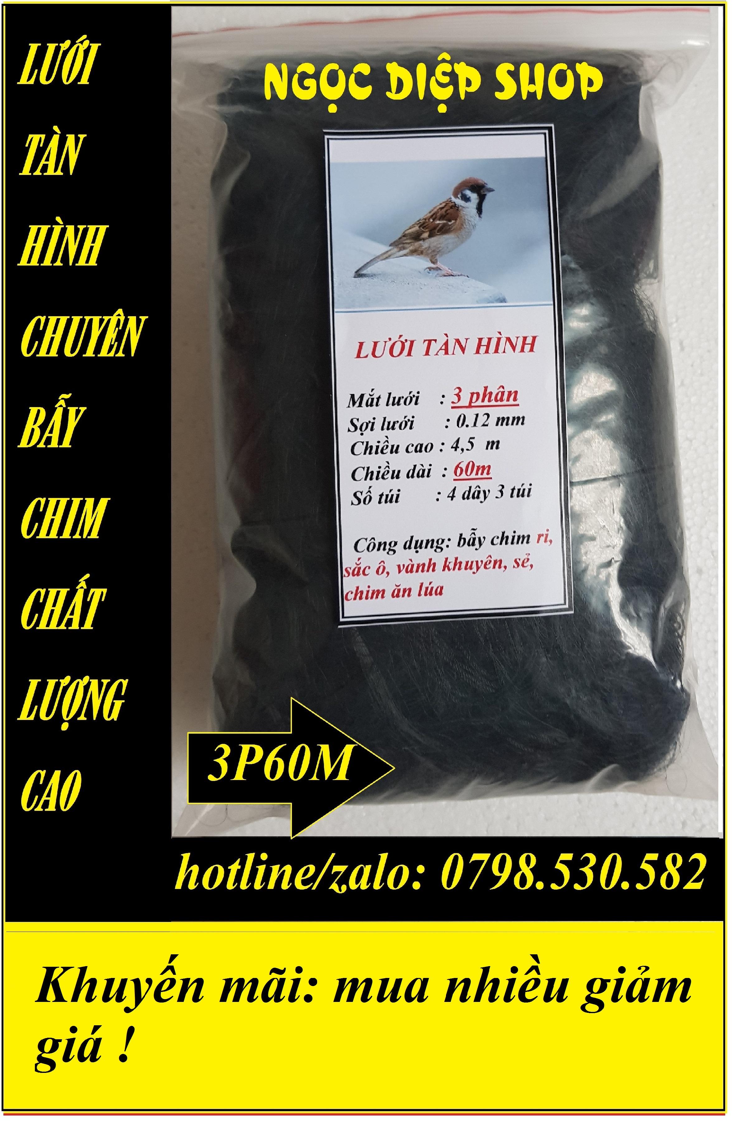 Lưới tàn hình 3 phân 60m bẫy chim ri, sẻ, khuyên, sắc ô, chim ăn lúa