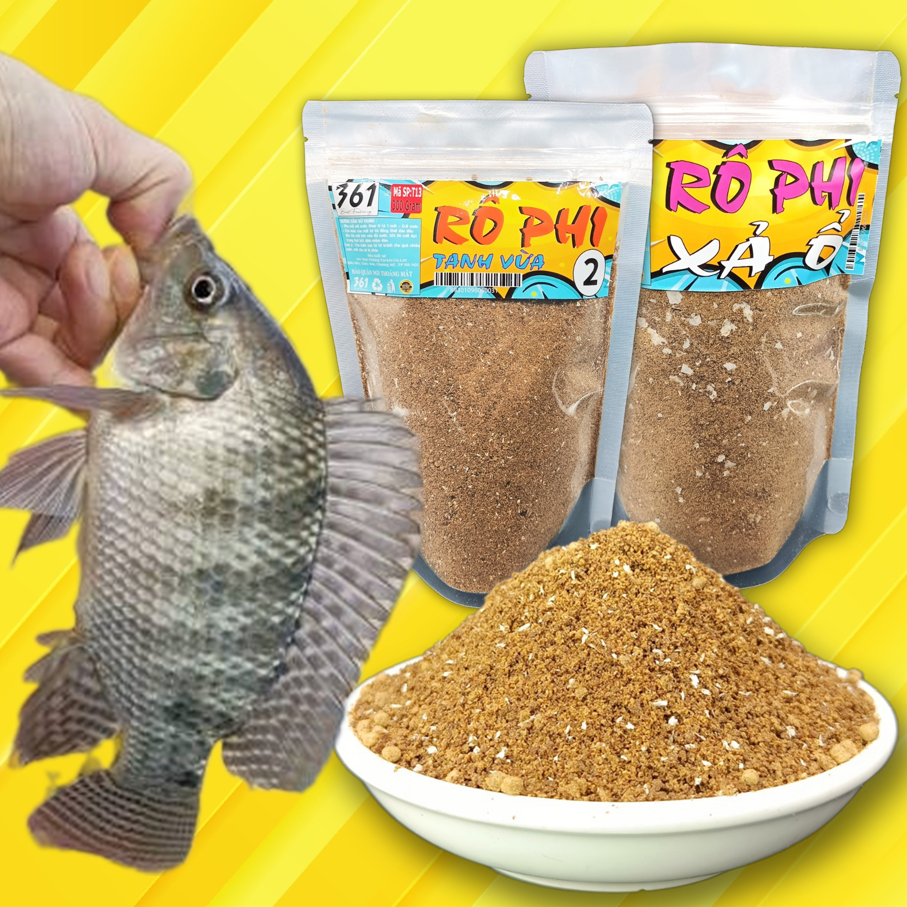 Mồi câu cá rô phi 361. siêu nhạy cá rô phi. độ dính cao - dễ dàng vê mồi. mồi câu cá rô phi chính hãng 361 số 1,2,3
