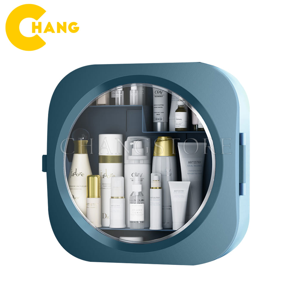 Kệ mỹ phẩm dán tường cao cấp, hộp mỹ phẩm bầu dục thiết kế nhiều ngăn cho bạn tha hồ đựng