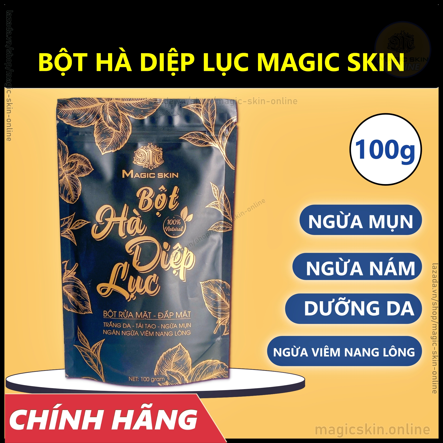 Bột Hà Diệp Lục Magic Skin 👍 Bột đắp mặt NGỪA MỤN SÁNG DA ✔ Se khít lỗ chân lông