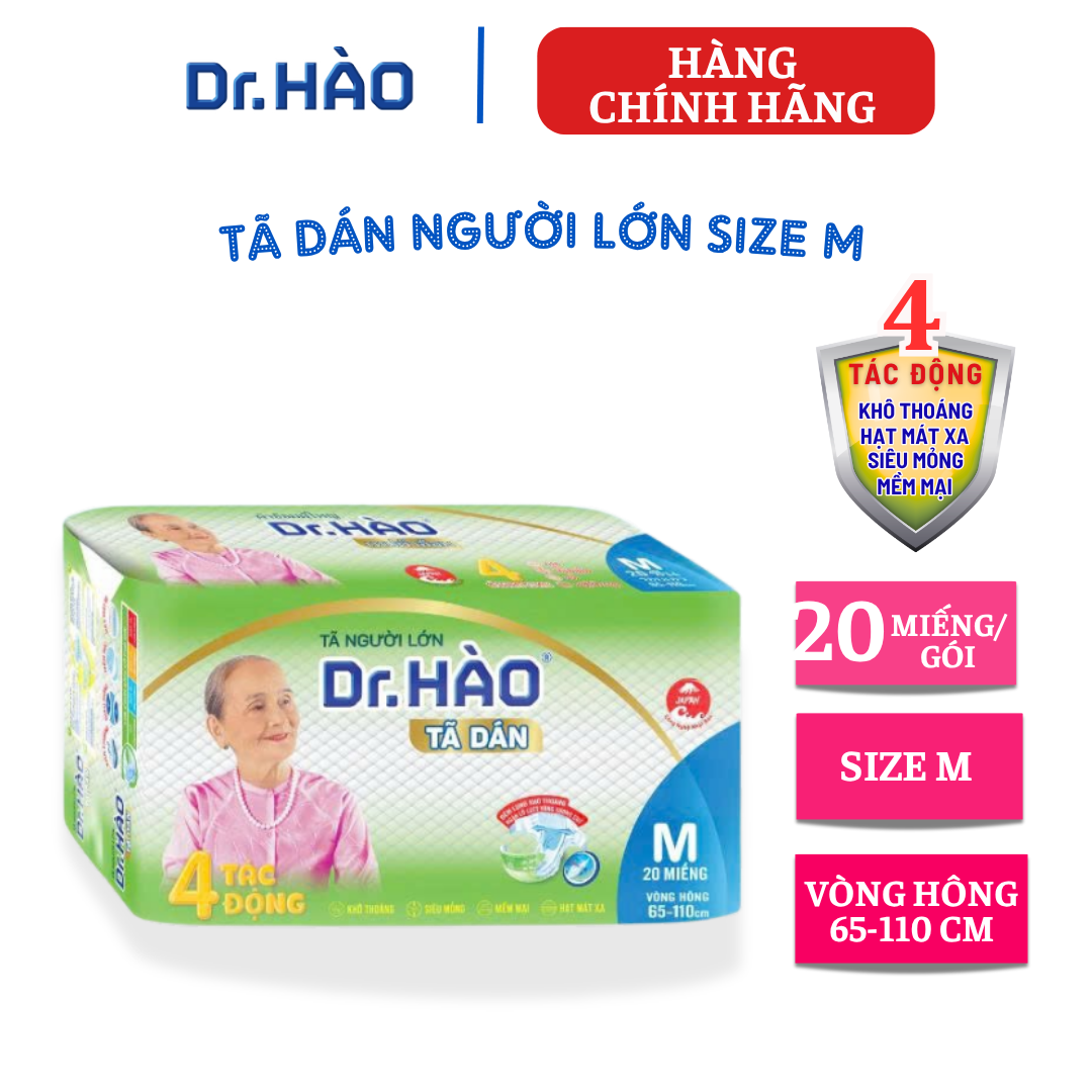 {Hàng chính hãng} Tã dán người lớn Dr. HÀO size M 20 miếng, Bỉm người già  kháng khuẩn, chống hăm, khử mùi, tả giấy người bệnh