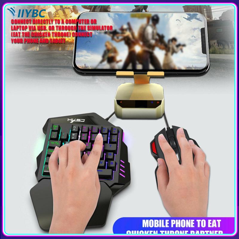 Iiybc bàn phím chơi game cơ một tay bàn phím chuột 35 phím điện thoại di động bàn phím pubg chuột cho lol dota pubg đèn nền rgb