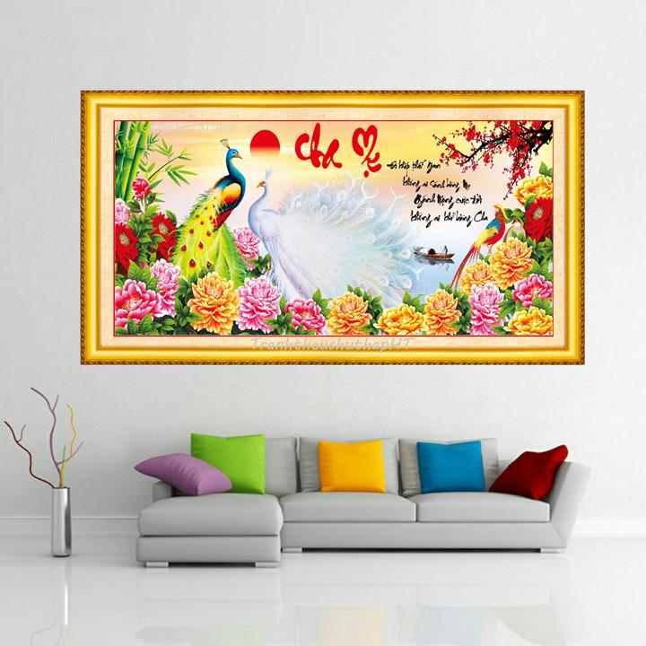 Tranh thêu chữ thập Cha mẹ LV3061 - tự thêu