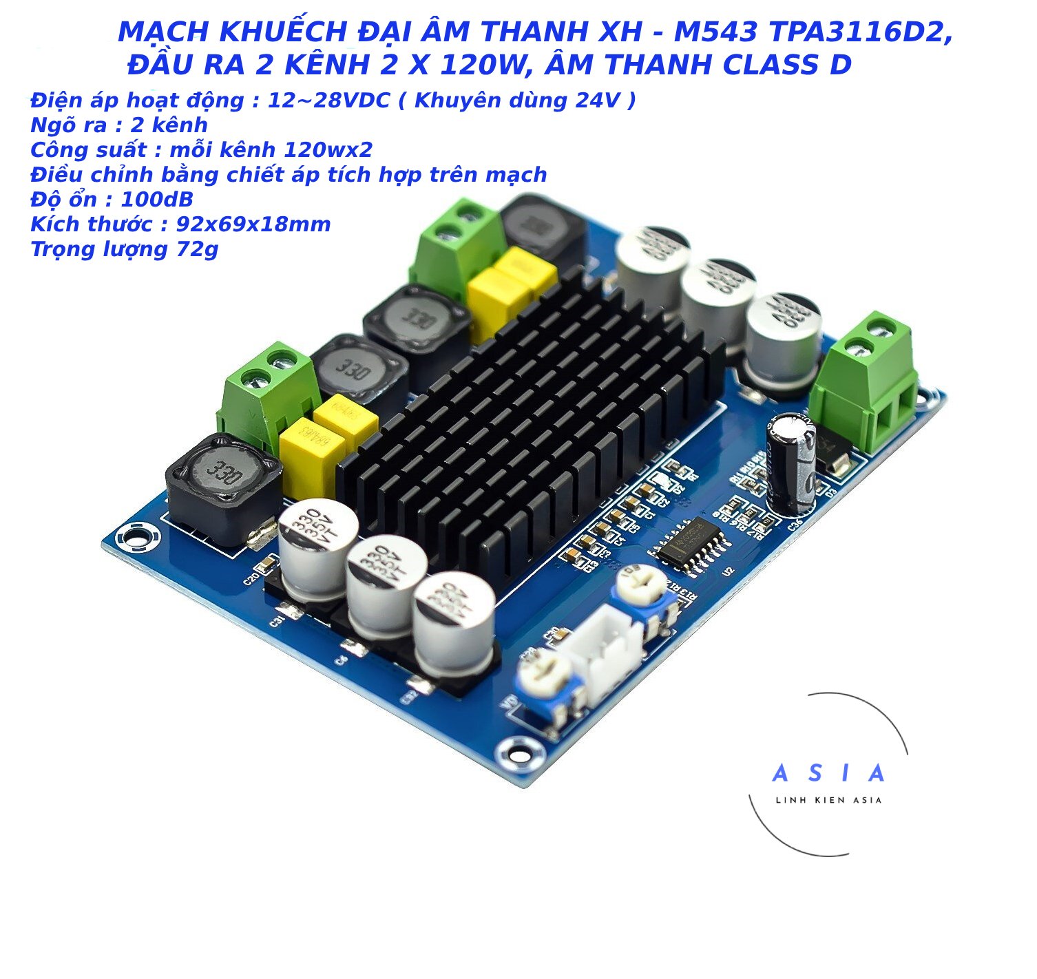 Mạch khuếch đại công suất âm thanh xh-m543 tpa3116d2 2 kênh 2*120w