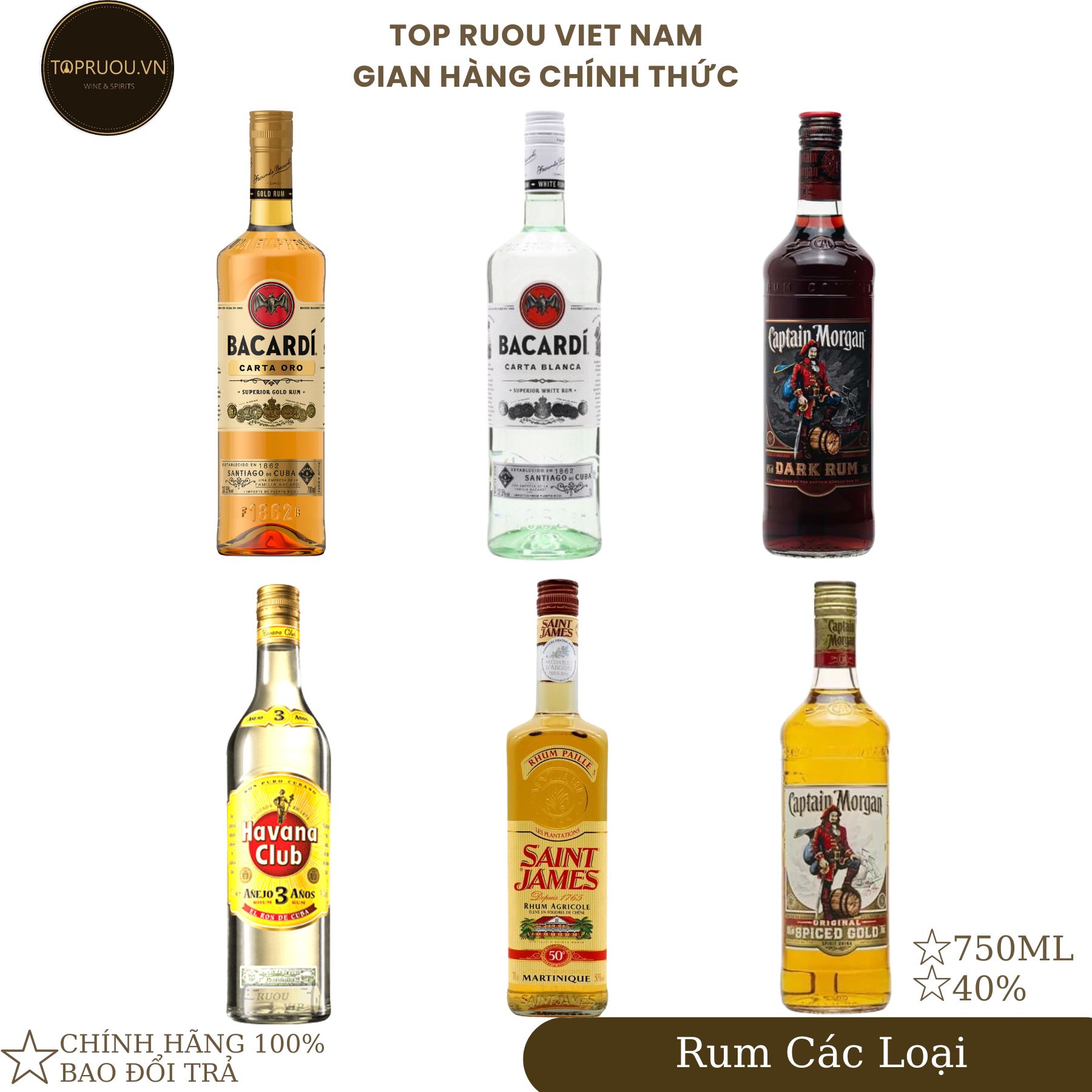 Rượu Rum Bacardi - Captian Morgan - Havana Club