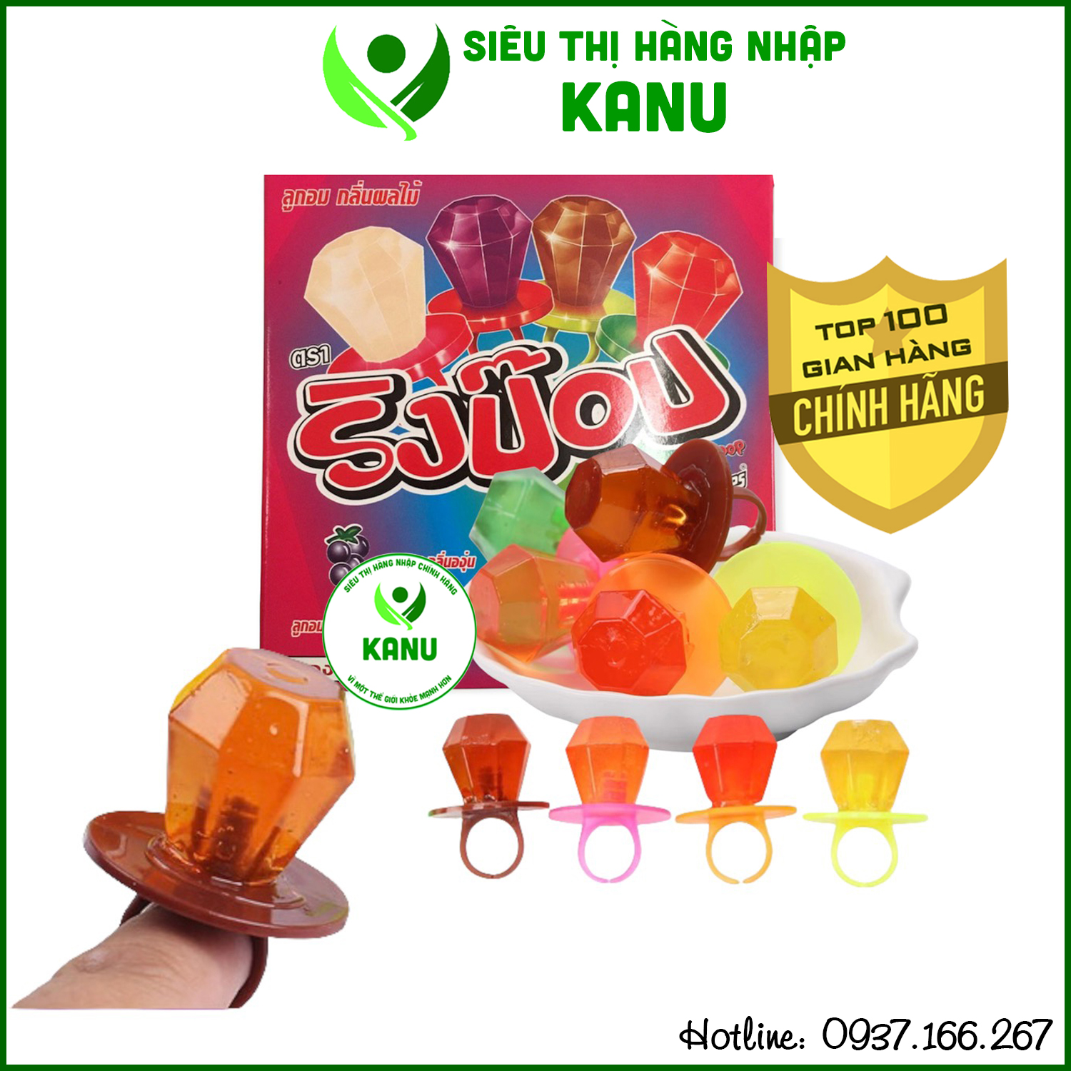 Hộp 24 kẹo nhẫn kim cương Ringpop Mỹ & Thái Lan 4 vị dâu, nho, vải & cola, kẹo mút cho bé vừa ăn vừa chơi, lollipop