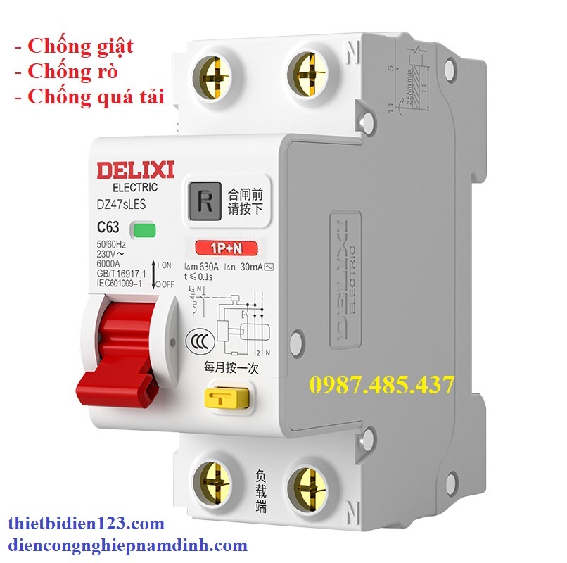 Aptomat chống giật - chống rò - chống quá tải delixi 16a, 20a, 25a, 32a, 40a, 63a