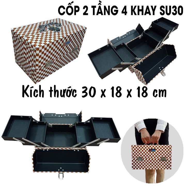 Hộp Cốp 2 Tầng 4 Khay Đựng Đồ Makeup, Nail, Nối Mi Su30
