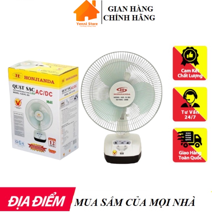 Quạt sạc tích điện để bàn ac&dc 12 inch honjianda fl301 1/2b bình - có đèn ngủ led & usb