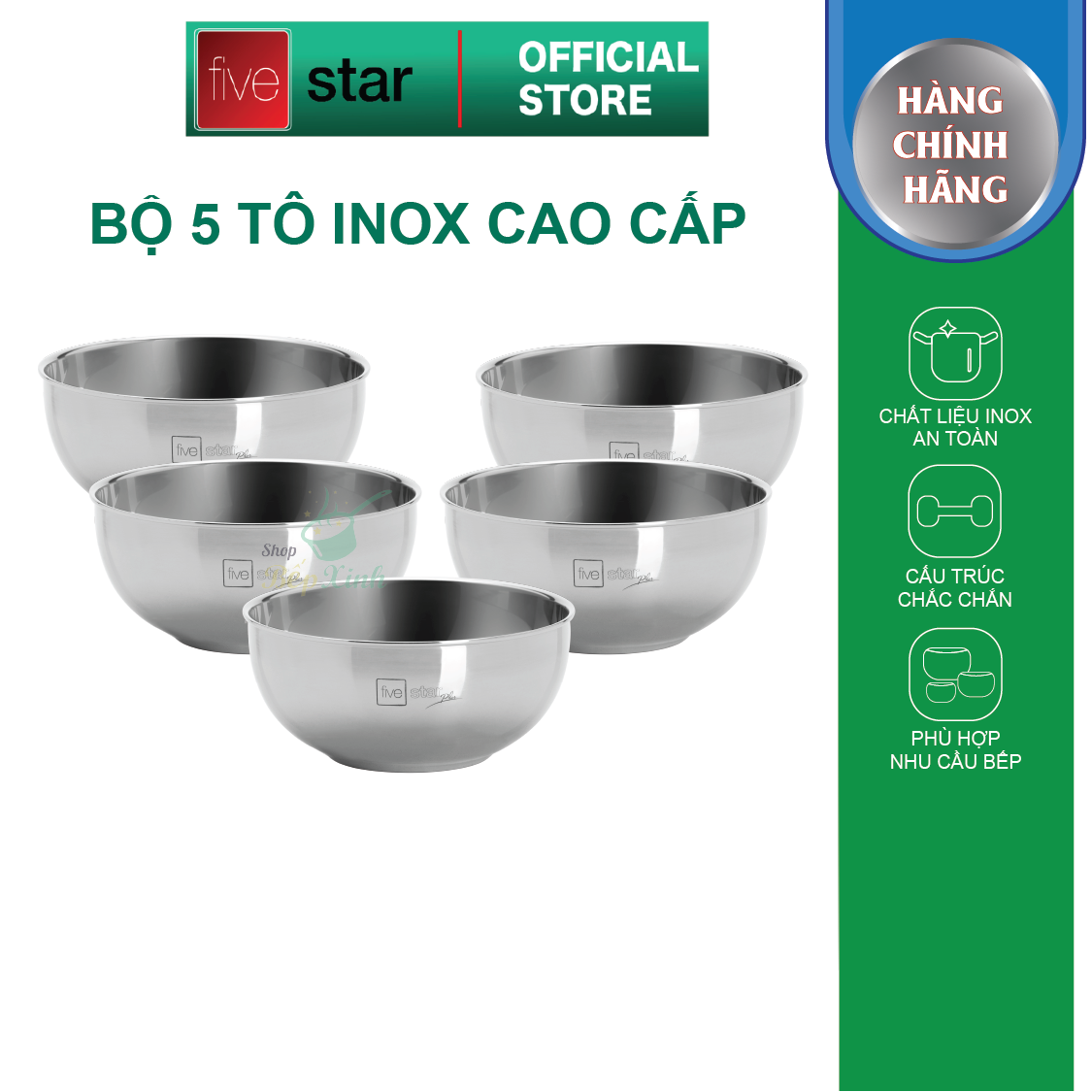 Tô chén inox 304 cao cấp Fivestar 2 lớp , hàng xuất khẩu