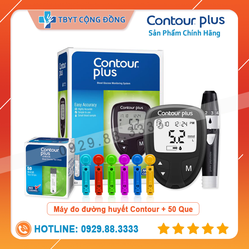 Máy đo đường huyết Contour Plus + Hộp 50 que