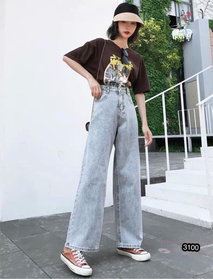 ( ẢNH THẬT) QUẦN BAGGY JEAN NỮ TRƠN ỐNG RỘNG 3100 THỜI TRANG HÀN QUỐC, AMELIA