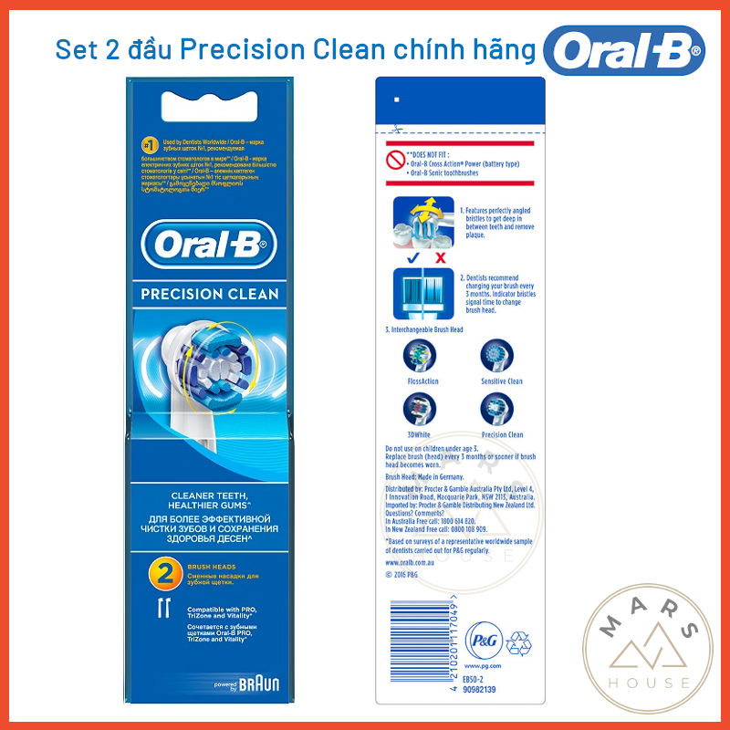 Vỉ 2 đầu bàn chải điện Oral-B Braun Precision chính hãng