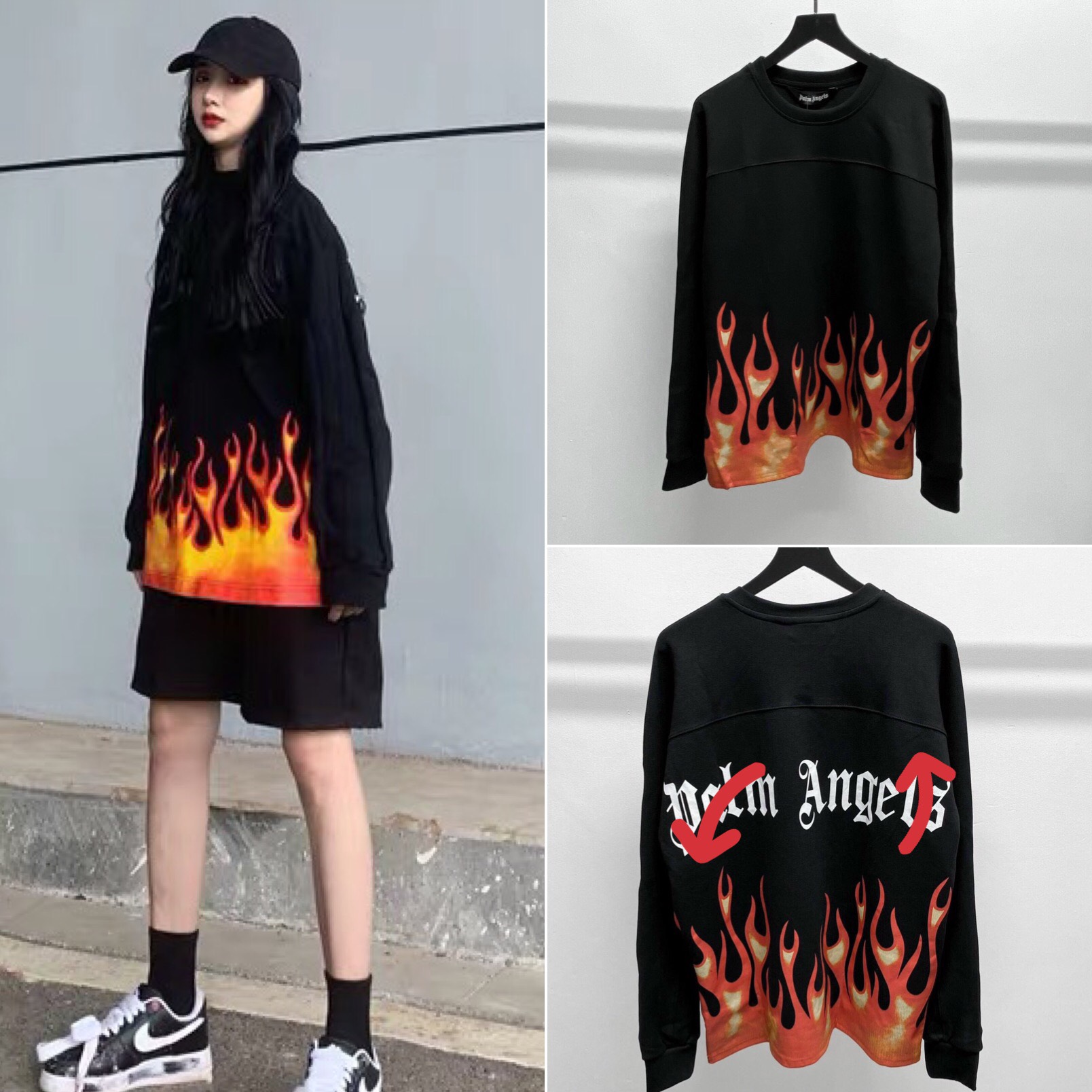 Áo Thun Tay Dài Nam Nữ Ngọn Lửa Màu Đen Unisex form rộng - Áo sweater nam nữ SW151