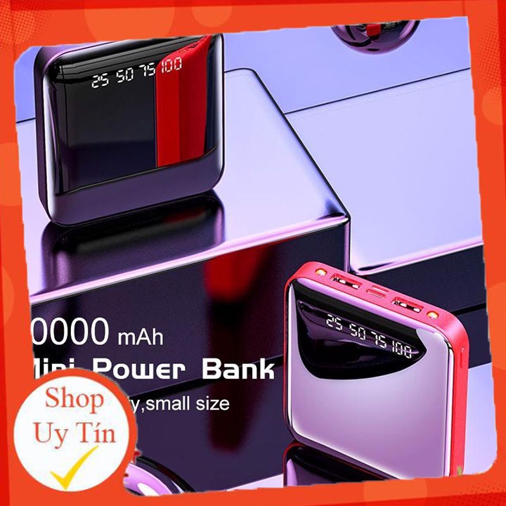 Pin sạc dự phòng dung lượng 20000mah - pin gương mini powerbank - pin sạc dự phòng power bank 10000mah - pin thiết kế mặt gương cao cấp mini pin sạc dự phòng đèn led hình vuông - pin sạc dự phòng - sạc dự phòng