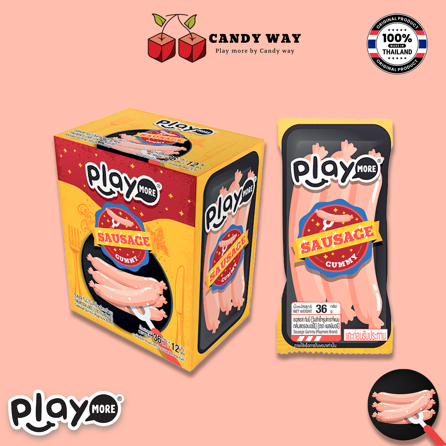 Kẹo dẻo hình xúc xích Playmore - Gói 36g - Vị Thái siêu lạ