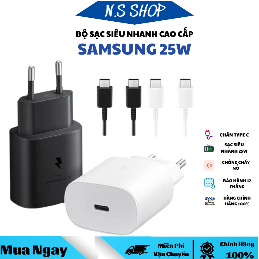 [ CHUẨN 25W ] Cốc Sạc Zin Samsung 25W Siêu Nhanh USB-C ,Củ Sạc Samsung 25W , Dây Sạc Chính Hãng Nhan