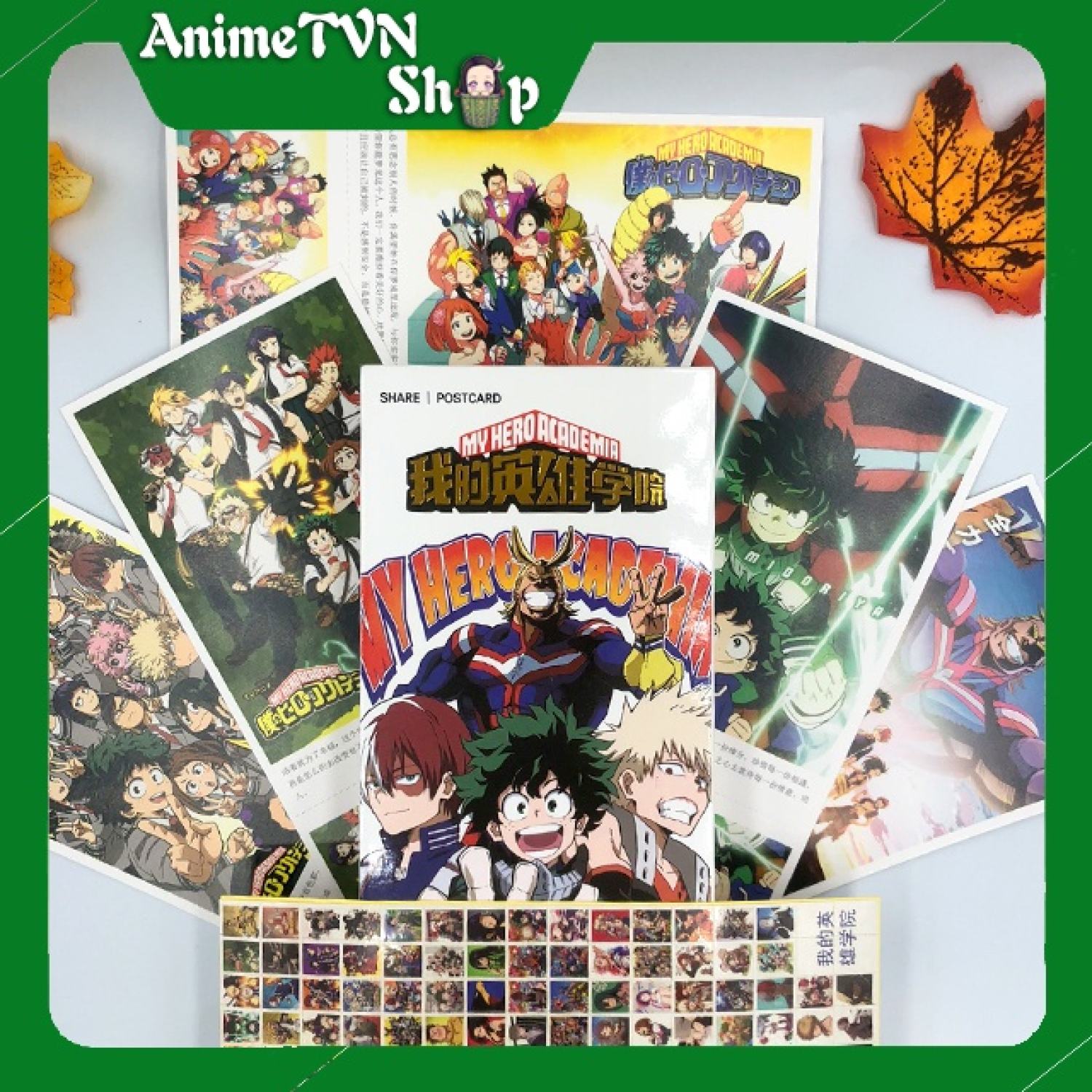 Hộp Postcard Bưu thiếp Trọn bộ 340 Hình có Sticker Anime Manga My Hero