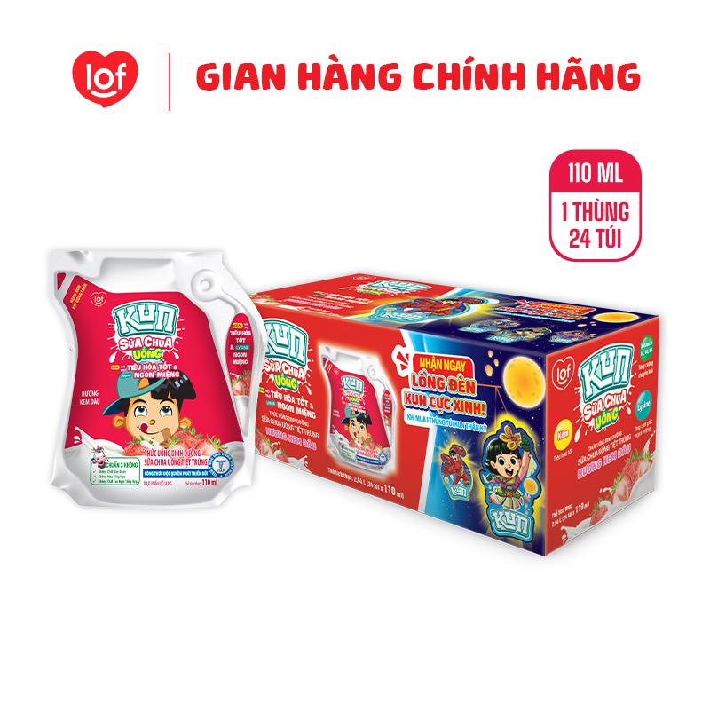 Sữa chua uống KUN vị dâu thùng 24 túi x 110ml